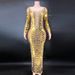 Women's Sparkling Purple Sequined Dress Long Gown With Long Sleeves For Cocktail Evening Wear_ecoleips.com