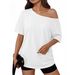 New Women's Clothing Design Top Loose Slanted Shoulder Top Off-shoulder T-shirt_ecoleips.com