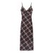 Summer New Women's Gentle Grid Strap Dress Waist Inward Meat Conceal Thin Pear Shape Retro Dress H Version Spring Autumn_ecoleips.com