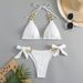 Women's New Sexy Two-Piece Swimsuit With Metal Ring Straps Solid Color Beach Bikini_ecoleips.com