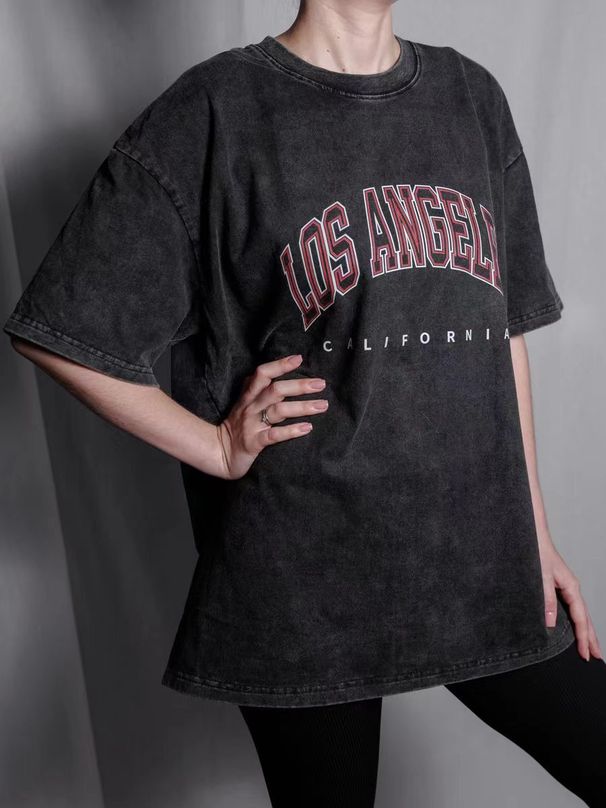 2024 Summer New Pure Cotton Sho Sleeve T-Shi For Women, Ins Trendy Brand, College Style Top, Washed Vintage Base_ecoleips.com