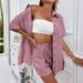 Women's Clothing Fashion Shorts Two Piece Solid Color Shirt Suit Women's Casual Loose Short Sleeve Single Breasted_ecoleips.com