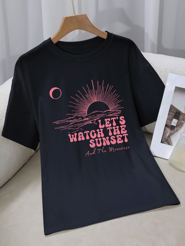 Women's Casual Round Neck Short Sleeve T-Shirt Multi-Color American Style Simple Fashionable Sports Top Solid Printed Loose Fit_ecoleips.com