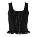 Summer Square Neck Tie up Vest Women's Dark Fashion Knitted Lace Camisole Top European American Style_ecoleips.com