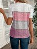 Women's Clothing V Neck Short Sleeved Tops Large Size Contrast Color Matching Print Pullover Versatile T Shirt_ecoleips.com