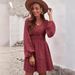 2025 New European And American Style Polka Dot For Women, Pullover V-Neck Long Sleeve, Pleated Waist Slim Fit Dress_ecoleips.com