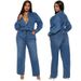 Vintage Washed Denim Jumpsuit – Relaxed Fit Long Sleeve Overalls With Stretch Comfort_ecoleips.com