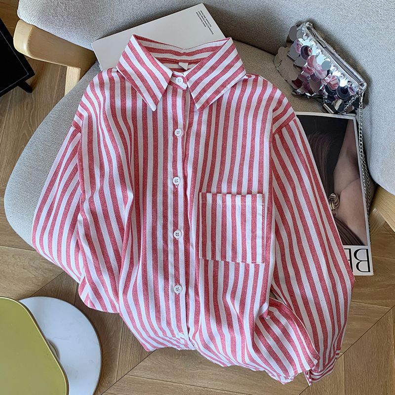 Women's Clothing Design Loose Striped Shirt Retro Versatile Shirt For Women_ecoleips.com