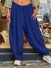 Suitable For All Seasons 2024 New Cotton Linen Solid Color Pocket Loose Versatile Casual Lantern Long Pants Women's Wear_ecoleips.com