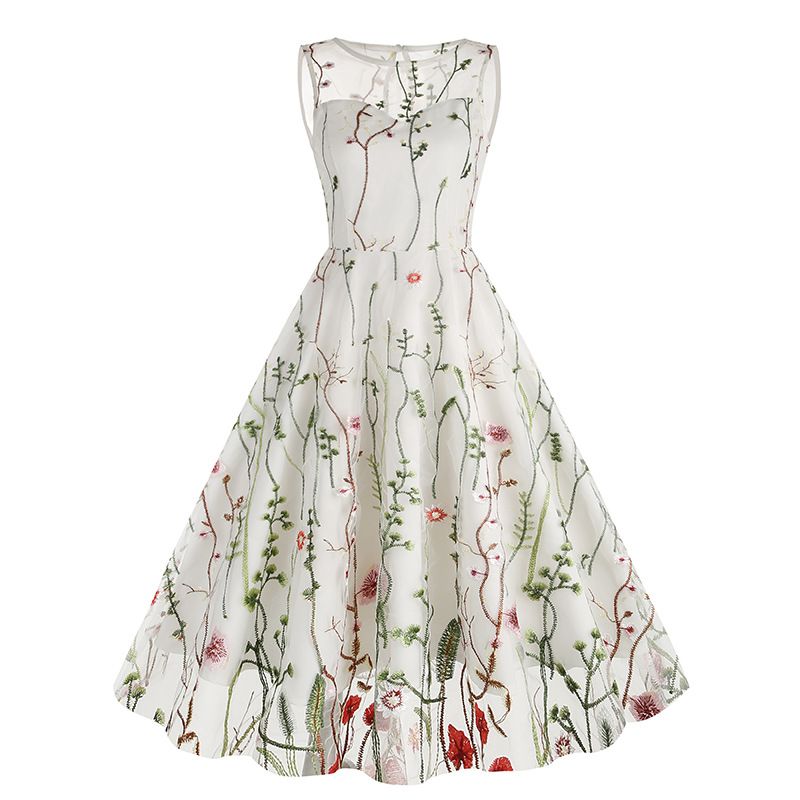 Amazon Heavy Embroidered Dress Sleeveless round Neck Elegant Skirt Cross Border Europe & America 50S Style 8065_ecoleips.com