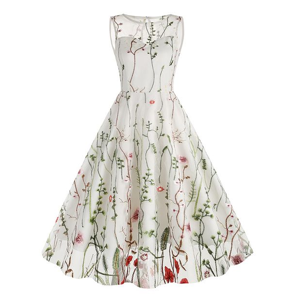 Amazon Heavy Embroidered Dress Sleeveless round Neck Elegant Skirt Cross Border Europe & America 50S Style 8065_ecoleips.com