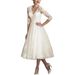 New 2025 mid Length Wedding Dress for Brides with mid Sleeves Deep V Neck Lace Slim Fit Fashionable And Flattering Style_ecoleips.com
