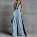 Women's V Neck Sleeveless Jumpsuit Color Block Wide Leg Pants Summer Fashion Style Independent Website Suspender Rompers_ecoleips.com