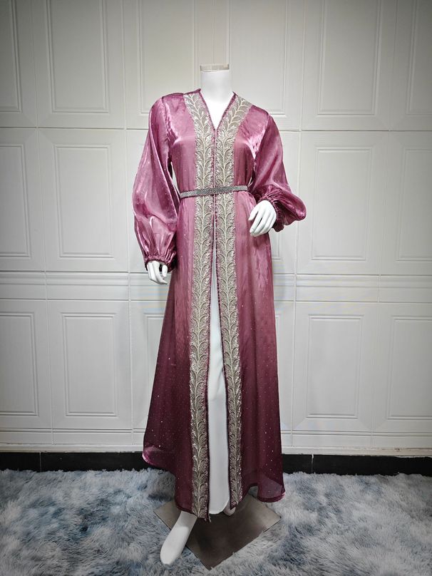 Women's Clothing Puff Sleeve Cardigan Dubai Elegant Long Skirt Middle East Robe Hot Diamond Three Piece Set_ecoleips.com