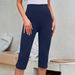 Summer High Waist Capri Pants for Women Elastic Slimming plus Size Loose Casual Leggings with Button Detailing_ecoleips.com