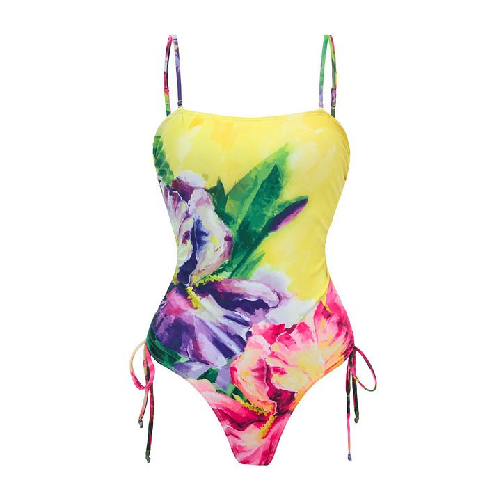 Bright Yellow Printed One Piece Swimsuit Set For Women Wrap Skirt One Size Fits All_ecoleips.com