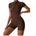 Women's Zip-Front Short Sleeve Yoga Bodysuit Full Body Workout Unitard For Dance Fitness_ecoleips.com