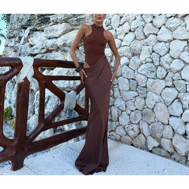 Women's Clothing New Sexy Ruffled Fashion Sleeveless Slim Hip Long Skirt_ecoleips.com