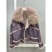 Women's Clothing Rabbit Fur Coat With Shearling Collar Slim Fit Winter Jacket Long Sleeve Elegant Office Wear (Black, Wine Red, Purple, Coffee)_ecoleips.com