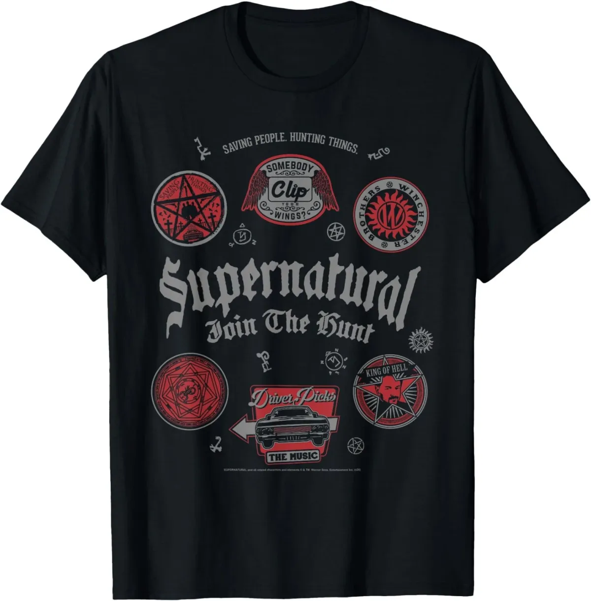 Women's T-Shirts Supernatural Join The Hunt Goth Badges Collage TV Show T-Shirt_ecoleips.com