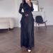 Elegant High Waist Flare Sleeve Lace Trim Dress - Fall Women's Office & Party Flowy Midi Dress With Round Neck, Stretchy Polyester, Wrinkle-Free_ecoleips.com