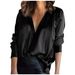 V-neck Pullover Solid Color Elegant Commuter Satin Long Sleeve Shirt For Women_ecoleips.com
