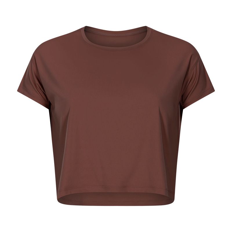 Women's Loose Fit Yoga Crop Top Short Sleeve Casual Sports Fitness T-Shirt Trendy Polyester Sweatshirt_ecoleips.com
