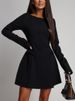 Freeacy Women's Black Mini Dress Round Neck Long Sleeves High Waist Bow Appliqued A-line Short Dress 2025 Stylish Party Dresses_ecoleips.com
