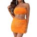 Ins European And American Sexy Solid Color Furry Set Nightclub Style Hot Girl Short Tube Top High Waist Bodycon_ecoleips.com