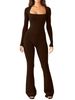 K Women's Long Sleeved Abdominal Cinching Waist Cinching Hip Lifting Square Collar Wide Leg High Stretch Jumpsuit_ecoleips.com