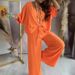 Women's V-Neck Batwing Sleeve Pant Set Casual Loose Fit With Wide Leg Pants Independent Station Spot_ecoleips.com