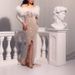 Women's Clothing Women's Dress Sexy Gold Feather Slit Hip Banquet Evening Dress_ecoleips.com