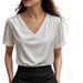 Satin V-Neck Short Sleeve Tee – Women’s Elegant Solid Top For Spring & Summer | Soft & Luxe (S-2XL, 6 Colors)_ecoleips.com