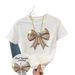Women's Slim Fit T-Shirt Summer Style European American Bow Pearl Print round Neck Short Sleeve Casual Elegant Fashion_ecoleips.com