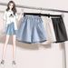 2025 Summer New A Line Thin Tencel Denim Shorts Women's Versatile Loose High Waist Wide Leg Pants_ecoleips.com