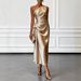 Women's Clothing Women's High-End Satin Pleated Waist Cinching Sleeveless Evening Gown For Formal & Casual For Women_ecoleips.com
