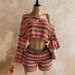 Women's Striped Asymmetrical Off-Shoulder Top And Shorts Set Long Sleeve European American Style_ecoleips.com