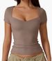 Women's Sweetheart Neck Short Sleeve Crop Top - Solid Color Slim Fit Basic Tee For Casual Wear_ecoleips.com