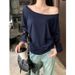 One-word Shoulder Long-sleeved T-shirt Women's 2025 New Autumn Sexy Off-the-shoulder Loose And Pure Slanted Shoulder Top_ecoleips.com