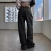 American-style Black Gray Straight-leg Jeans Women, Loose-fitting, Wide-leg, High-waisted, Drapey Long Pants For Fall_ecoleips.com
