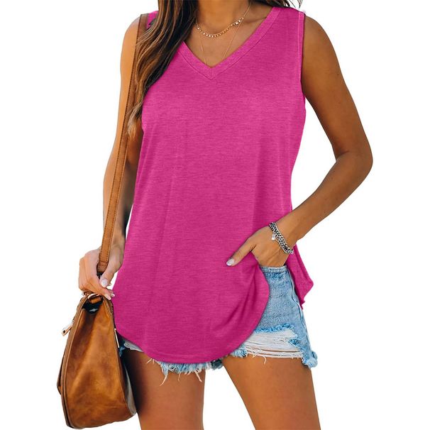 Summer Women Sleeveless Solid Color Vest T-shirt Lady Vintage V-neck Tank Tops Girls Streetwear Sexy Tee Women's Clothing_ecoleips.com