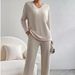 Cozy Ribbed Lounge Set – Oversized V-Neck Top & Straight-Leg Pants, Relaxed Two-Piece Outfit For Women (Fall/Winter Edition)_ecoleips.com