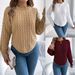 Women's Clothing Casual Solid Color Cable Knit Pullover Sweater With Lantern Sleeves For Autumn And Winter Regular Fit England Style Fashion_ecoleips.com