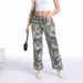 Women's Low-Rise Flared Jeans - Printed Botanical Design & Stretch Denim (S-2XL, Trendy Wide-Leg For Casual Chic)_ecoleips.com