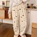 Bear Pajamas Pants Women Shoujo Kawaii PJ Pants Warm Fluffy Christmas Pyjamas Korean Flannel Beige Sleepwear Girl Cute Trousers_ecoleips.com