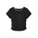 Black Slimming Summer Pleated Slim Crew Neck T-Shirt, Color-Block Faux Two-Piece Modal Short-Sleeve Top For Women_ecoleips.com