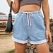 2025s New Style Drawstring Elastic Waist Casual Cuffed Denim Shorts For Women_ecoleips.com
