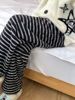 Striped Pajama Pants Women's Black And White Fleece Trousers Fleece Sleepwear Winter Thickened Casual Home Pants Female_ecoleips.com