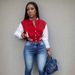 Women's Color Block Jacket Autumn Single Breasted Letter Baseball Sports Outerwear_ecoleips.com