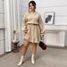 Women's Clothing Plus Size Clothes "French Retro Jacquard Dress – Women's A-Line Puff Sleeve Dress With Fitted Waist, Autumn & Winter Elegance"_ecoleips.com